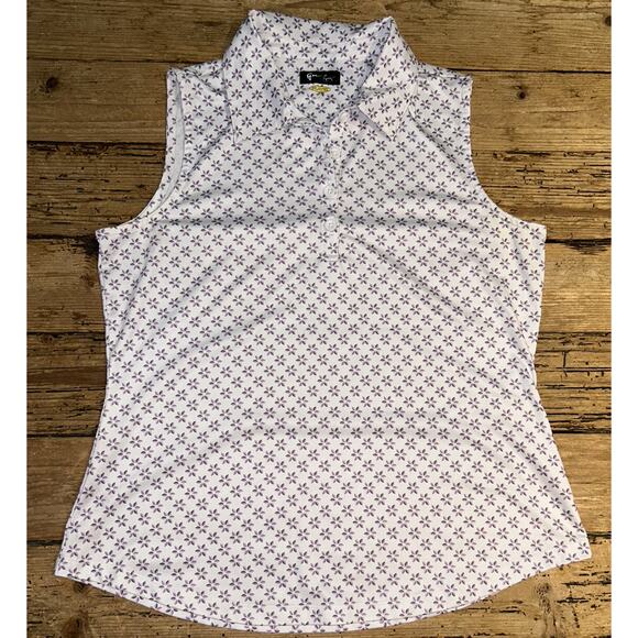 Greg Norman Tops - Greg Norman Women’s Size M White/Purple Pattern Sleeveless Play Dry Golf Shirt